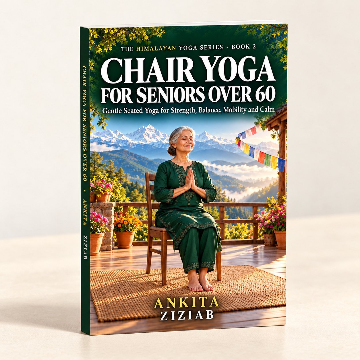 Chair Yoga for Seniors Over 60 paperback standing, with the spine showing