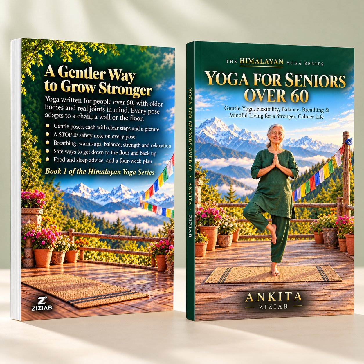 Yoga for Seniors Over 60, front and back cover listing what is inside